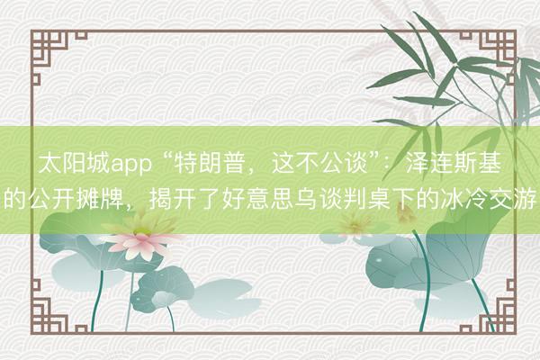 太阳城app “特朗普,这不公谈”:泽连斯基的公开摊牌,揭开了好意思乌谈判桌下的冰冷交游