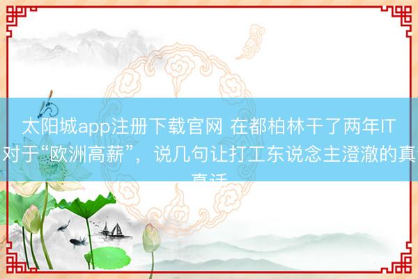 太阳城app注册下载官网 在都柏林干了两年IT，对于“欧洲高薪”，说几句让打工东说念主澄澈的真话